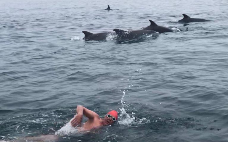 Happiness of the long distance swimmer! (Jersey to France solo swim 2018)